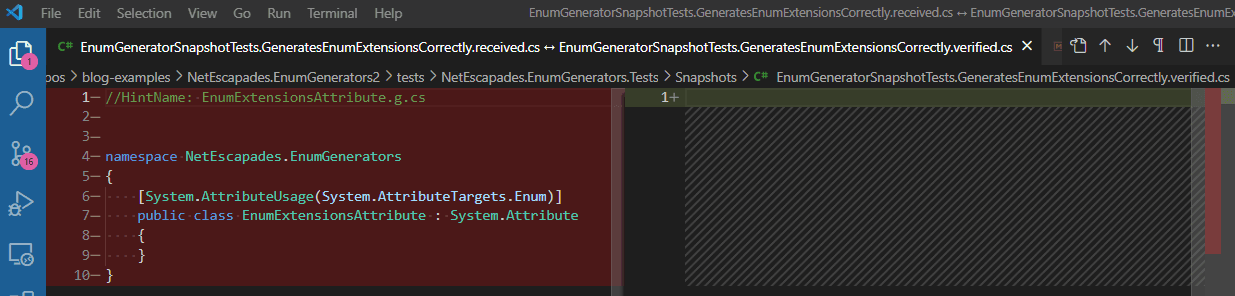 소스 생성기 만들기 2부 - 스냅샷 테스트로 증분 생성기 테스트